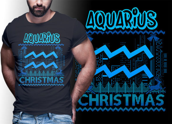 Aquarius Zodiac Christmas Tshirt Designs: Festive Illustrations