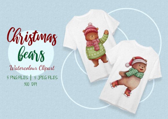 Cute Watercolor Christmas Bears Bundle: Festive Illustrations