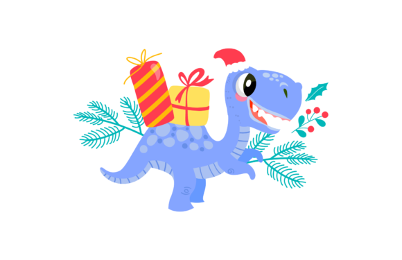 Dino Christmas Illustration: Blue Animal Art for Sellers