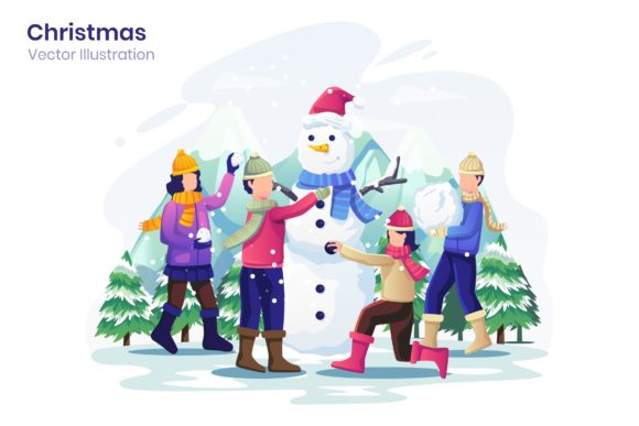 Kid Make Snowman Christmas Illustrations Review