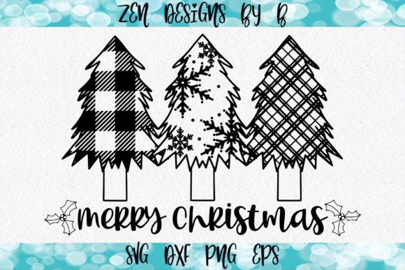 Merry Christmas Graphic with Trees: Illustrations Review