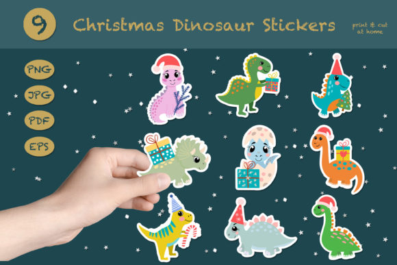 Review: Christmas Dinosaur Stickers. Dino PNG for Holiday Embroidery