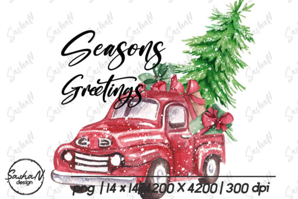 Seasons Greetings Red Truck: Premium Illustrations